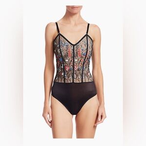 Wolford Wildflower String Embroidered Corset Thong Bodysuit